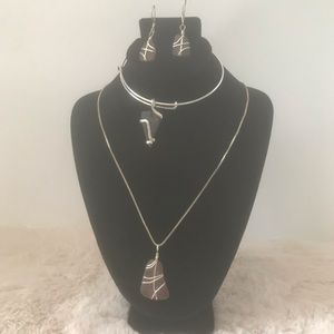 Brown-amber and silver jewelry set